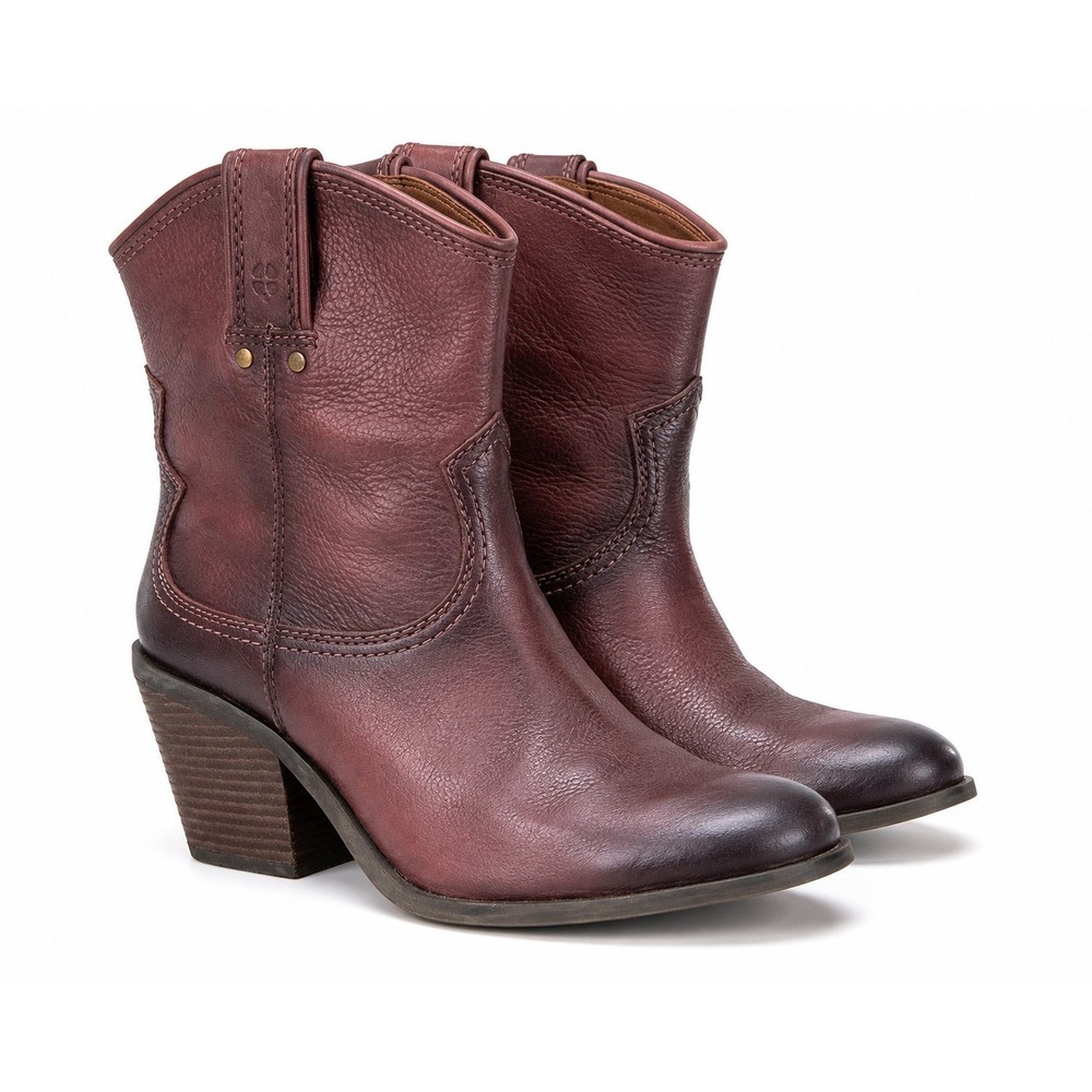 Lucky Brand LK Ellena Boots Womens 7M Burgundy Leather Western Cowboy Ankle...
